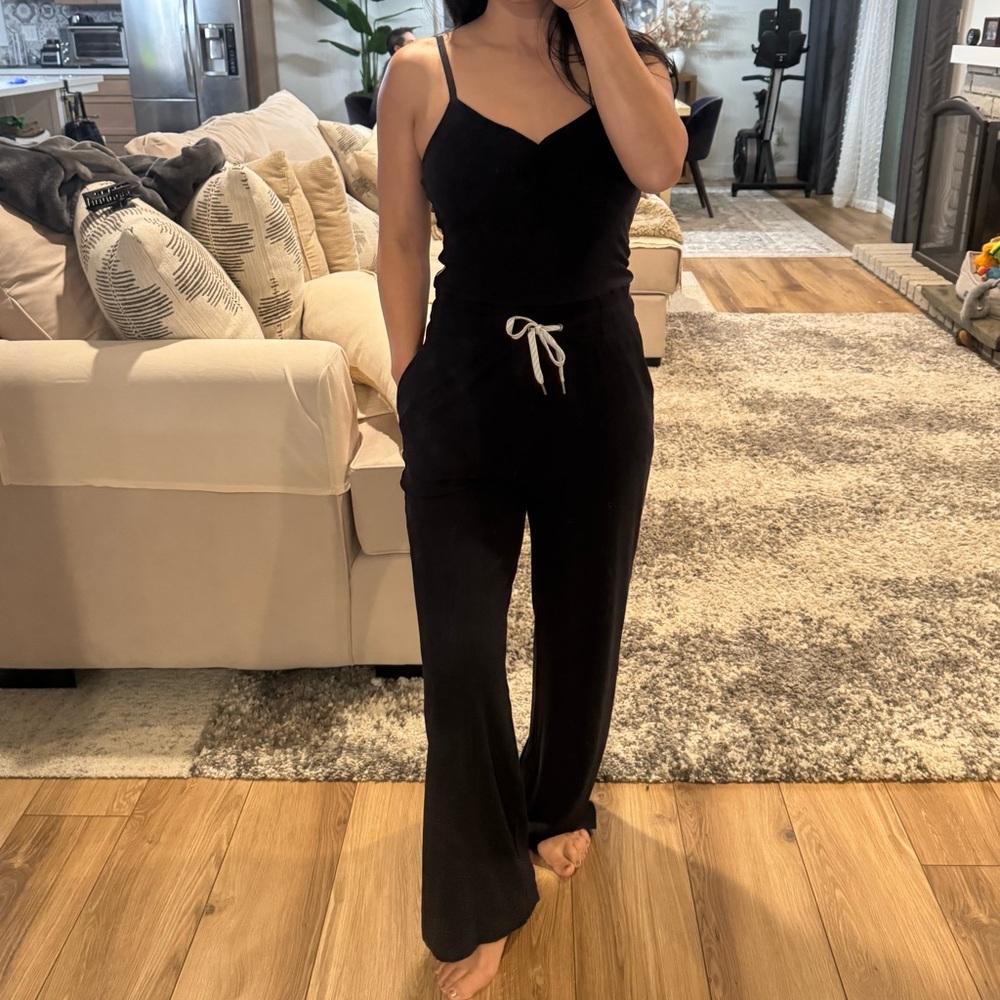 Vuori Pose Henley Tank Black Comfortable Full Length Jumpsuit (medium)
